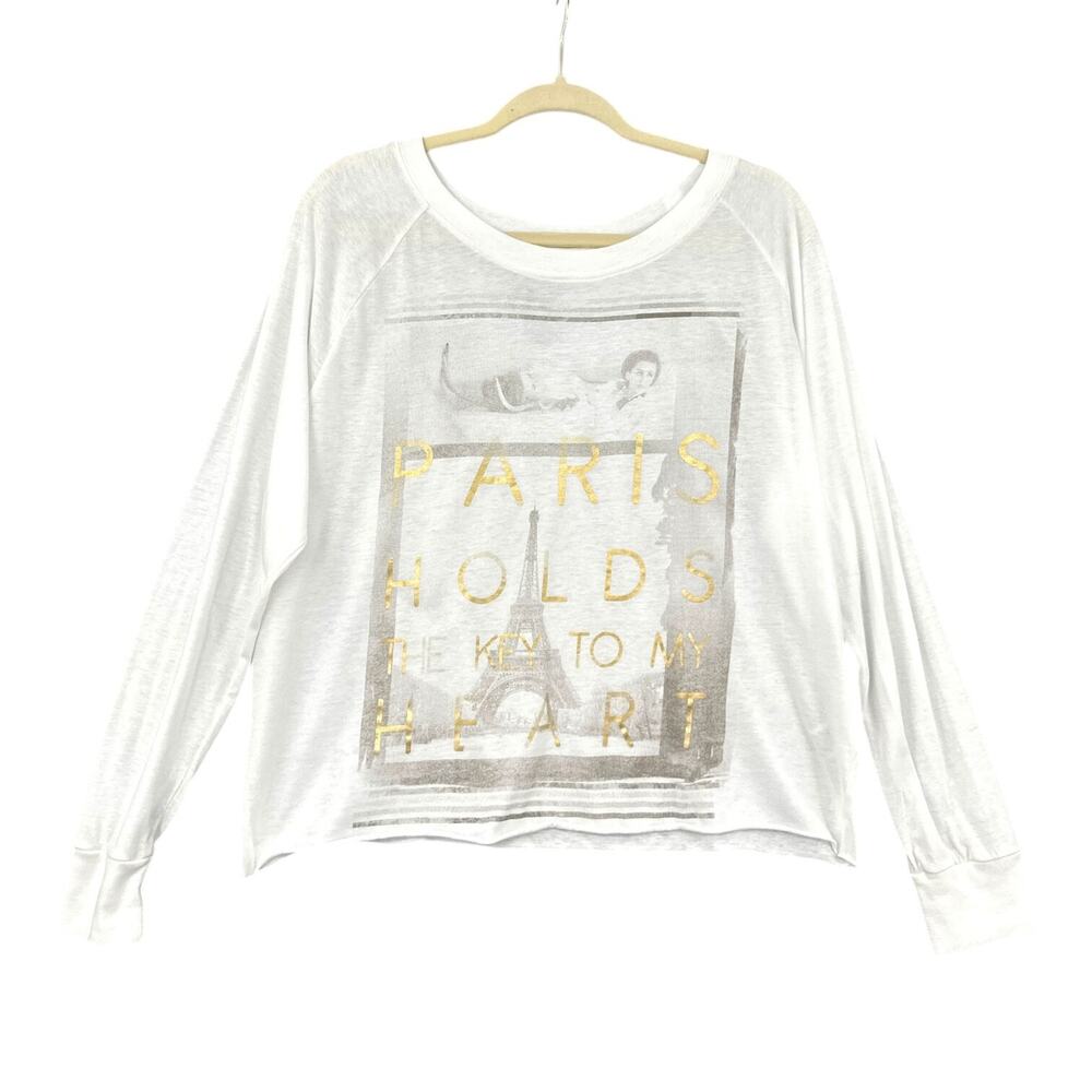 FRZ Black Long Sleeve Graphic‎ Print Paris Slogan Casual T-Shirt XXL